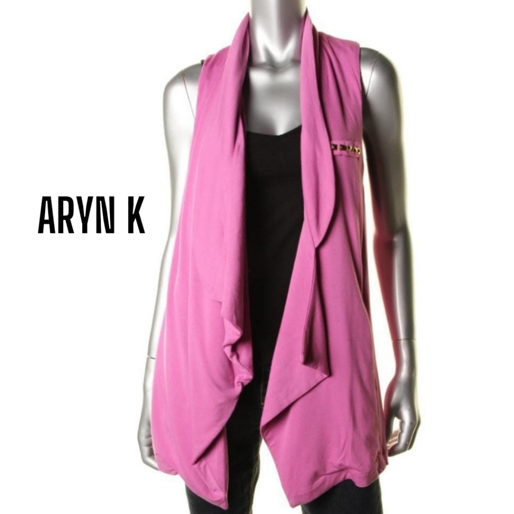 Aryn K. NEW Pink Jersey Gold Studded Sleeveless Casual Vest, L